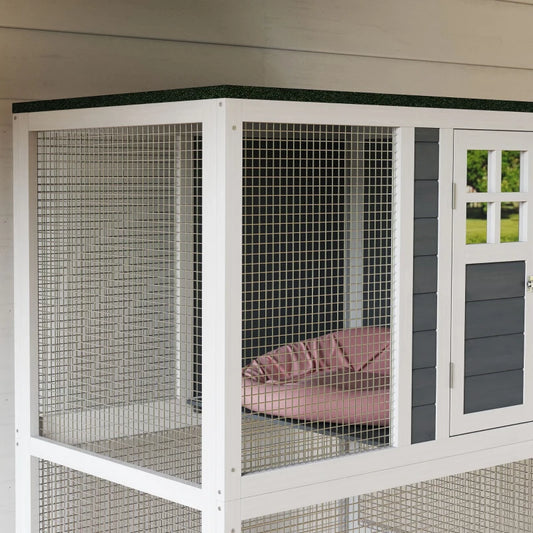 Wooden Catio Cat Outdoor Enclosure, Cat Cage with Waterproof Roof, Platforms