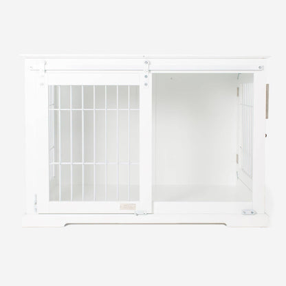 Wooden Sliding Door Dog Crate in White