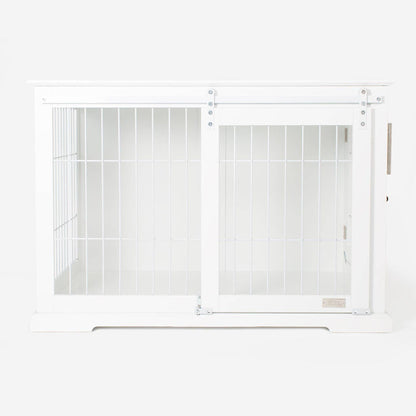 Wooden Sliding Door Dog Crate in White