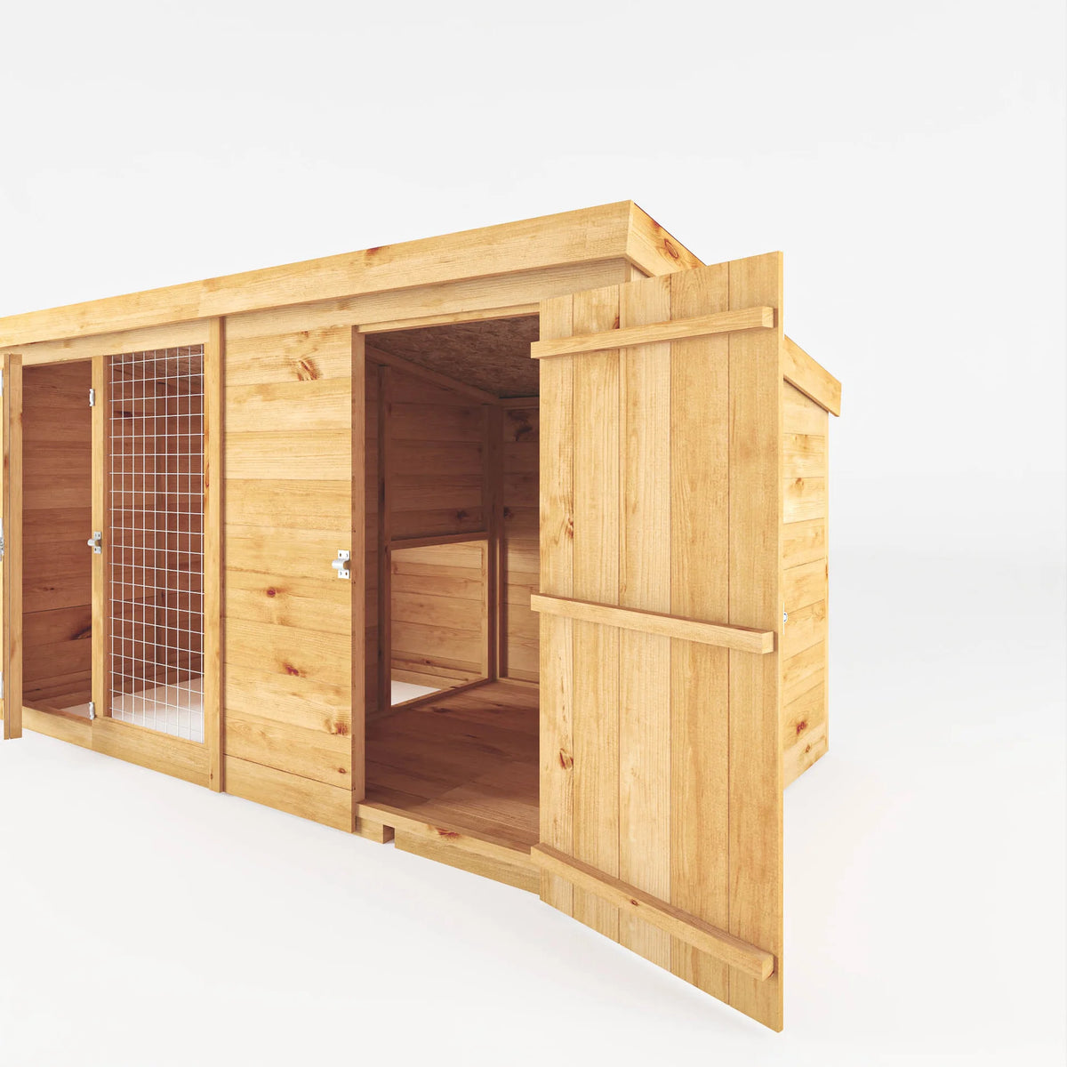 Berkshire dog kennel and run with doors open