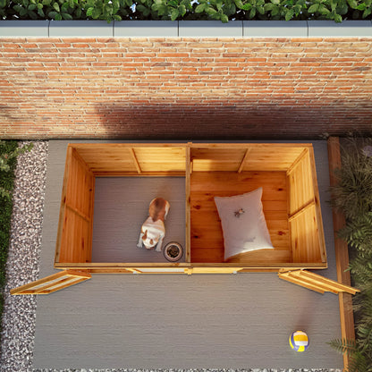 Overhead view of Berkshire dog kennel sleeping area and run
