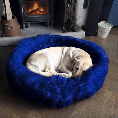 British Sheepskin Round Pet Bed for Cats & Dogs: Brown Undyed / 50cm Diameter