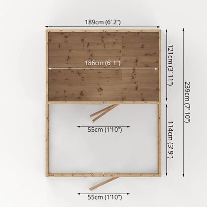 Plan view showing dimensions of 8 x 6 ft wooden dog kennel and run
