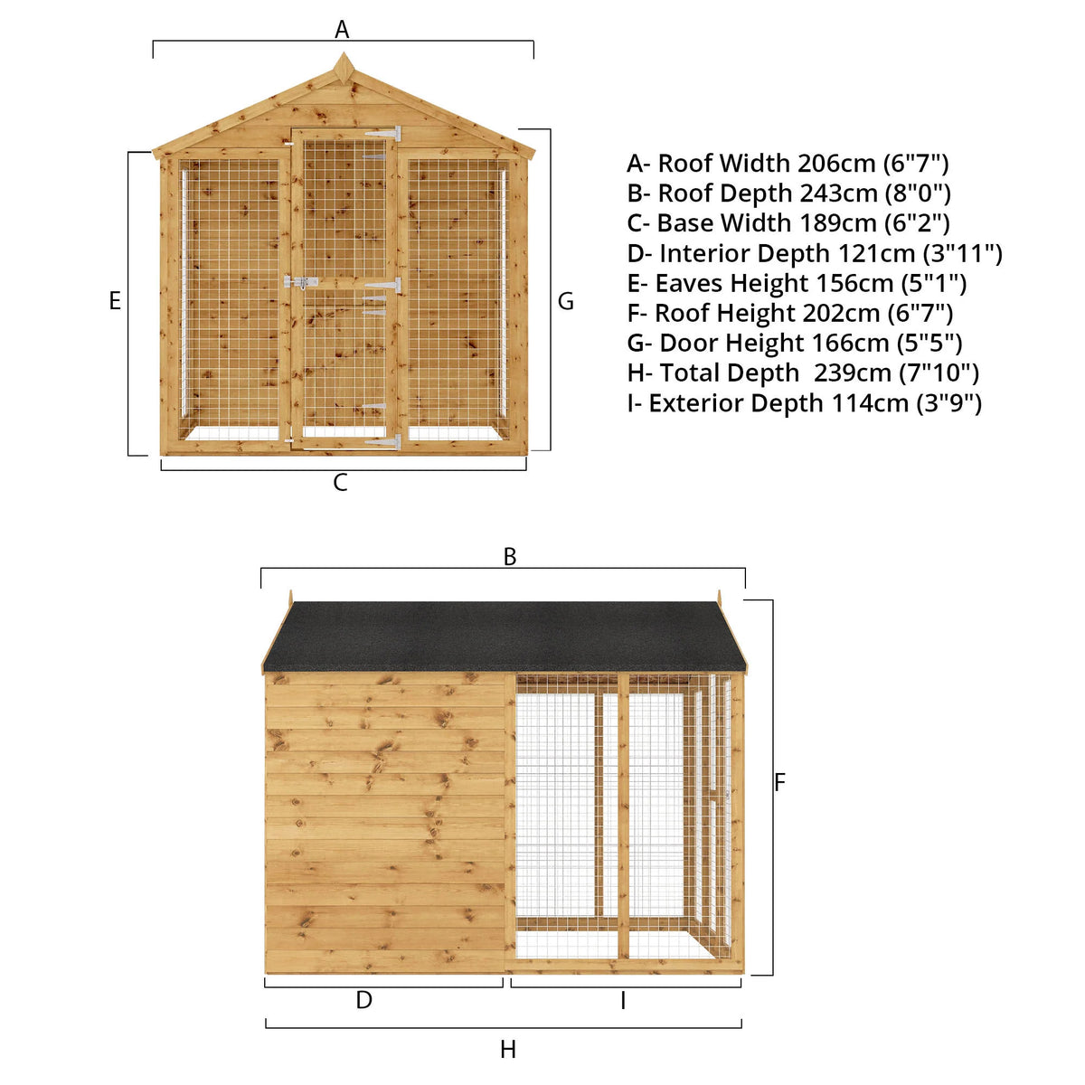 Wooden Shiplap Dog Kennel & Run – 8 x 6 ft