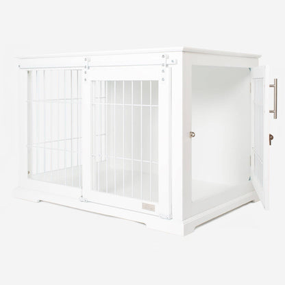 Wooden Sliding Door Dog Crate in White